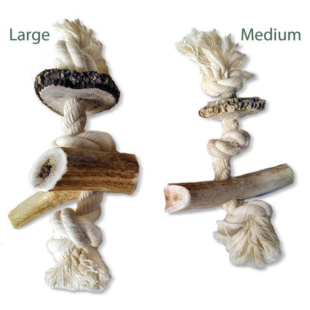 Antler Rope Chews for Dogs, Natural Antler on Cotton Rope